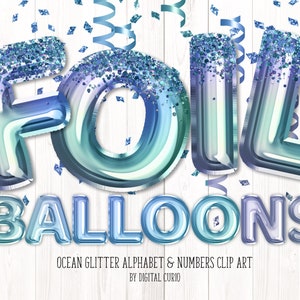 Ozean Glitzer Folienballon Alphabet Clip Art - schillernde digitale sofortigen Download Grafiken im PNG-Format für kommerzielle Nutzung Party designs