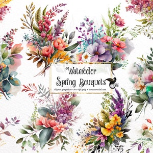 Watercolor Spring Bouquets Clipart - floral corner PNG format instant download for commercial use