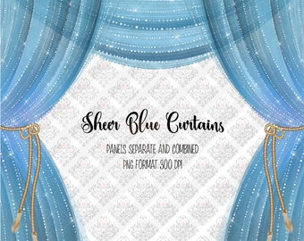 Sheer Blue Curtains Clipart, diamond curtains, diamond sparkle stage curtains, theater curtains for invitations, planner stickers, PNG file