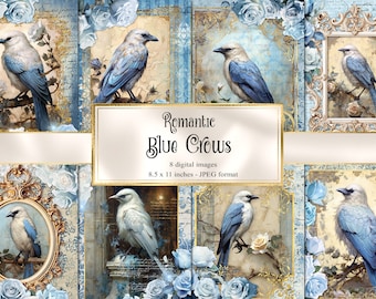 Blue Crows Journal Paper, Romantic Rococo Printable (Digital Download)