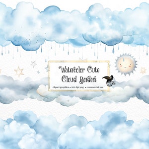 Aquarell niedliche Wolke Borders Clipart - nahtlose Grenzen ClipArt im PNG-Format sofortiger Download für kommerzielle Nutzung