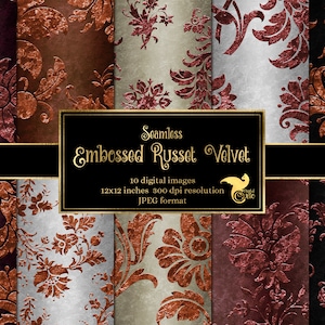 Embossed Russet Velvet Digital Paper - seamless antique backgrounds instant download for commercial use