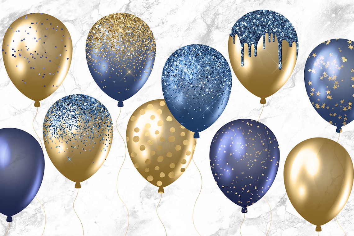 Navy and Gold Balloons Clipart Glitter Balloon Png Digital Etsy UK