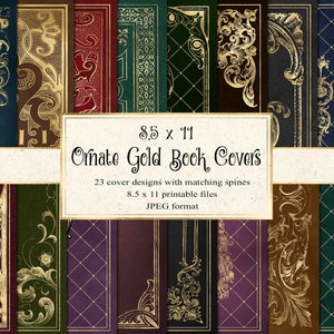 Ornate Gold Book Covers, printable decorative gilded book covers 8.5 x 11 instant download digital sheets for commercial use image 1