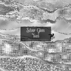 Silver Glam Tears Clipart - glitter and foil metallic luxury edge borders in png format for commercial use