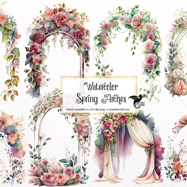 Watercolor Spring Arches Clipart - floral wedding arch PNG format instant download for commercial use