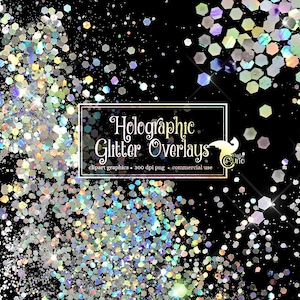 Superpositions de paillettes holographiques - téléchargement instantané numérique clipart de paillettes arc-en-ciel au format PNG pour un usage commercial
