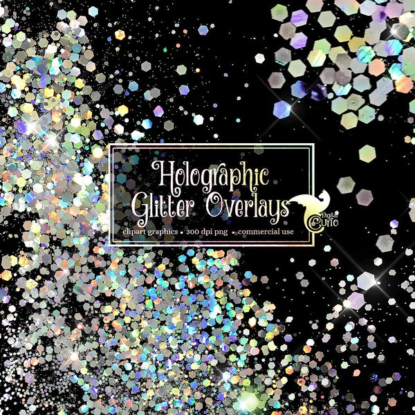 Holographic Glitter Overlays - digital instant download rainbow glitter clip art in PNG format for commercial use