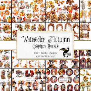 Watercolor Autumn Graphics Bundle, fall graphics in PNG format for commercial use