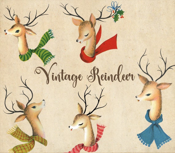 Vintage Reindeer Clip Art retro Christmas digital instant | Etsy Vintage Reindeer Clip Art retro Christmas digital instant | Etsy