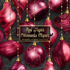 Red Agate Christmas Ornaments Clipart, digital Christmas ball ornament clip art in png format for commercial use