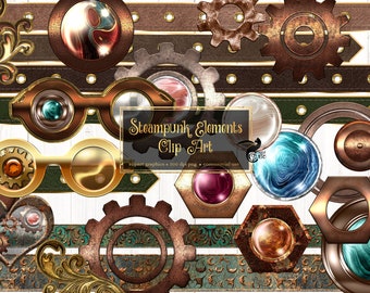 Steampunk Elements Clip Art - mechanical objects and gears instant download for commercial use