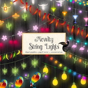 Novelty String Lights Clipart, string lights clip art, Fiesta, birthday party, luau, cocktail, cinco de mayo string lights vector clipart