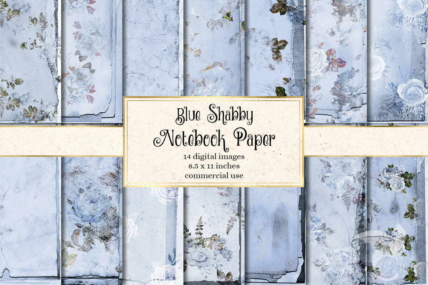 Blue Shabby Chic Digital Paper, Floral Junk Journal Pages (digital ...