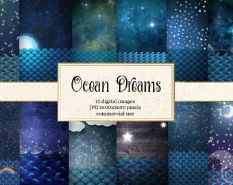 Ocean Dreams Digital Paper Pack, Night Sky, Nautical (Digital Download)
