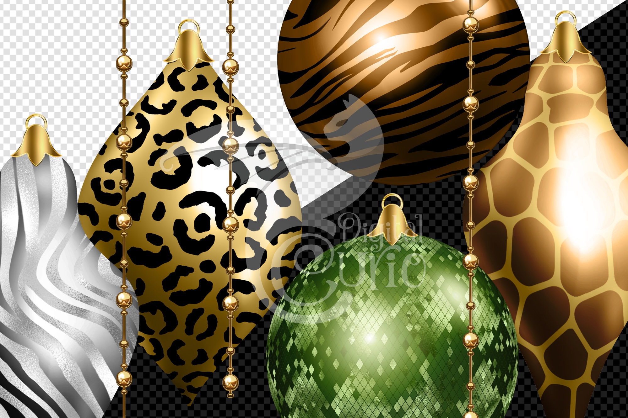 Safari Christmas Ornaments Clipart Digital Christmas Ball | Etsy