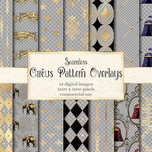 Circus Pattern Overlays, seamless circus patterns clip art grunge distressed vintage gold carnival patterns