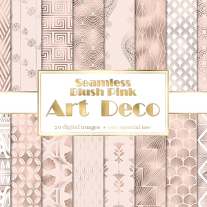 Blush Pink Art Deco Digital Paper, seamless deco patterns, geometric art deco printable scrapbook paper, instant download commercial use