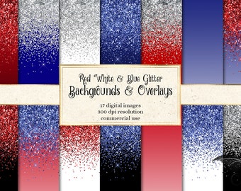 Red White and Blue Glitter Backgrounds and Overlays for Fourth of July digital paper scrapbooking and glitter border clipart in PNG format