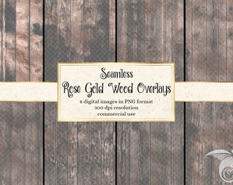 Texturas de madera oro rosa, superposiciones PNG sin costuras (descarga digital)