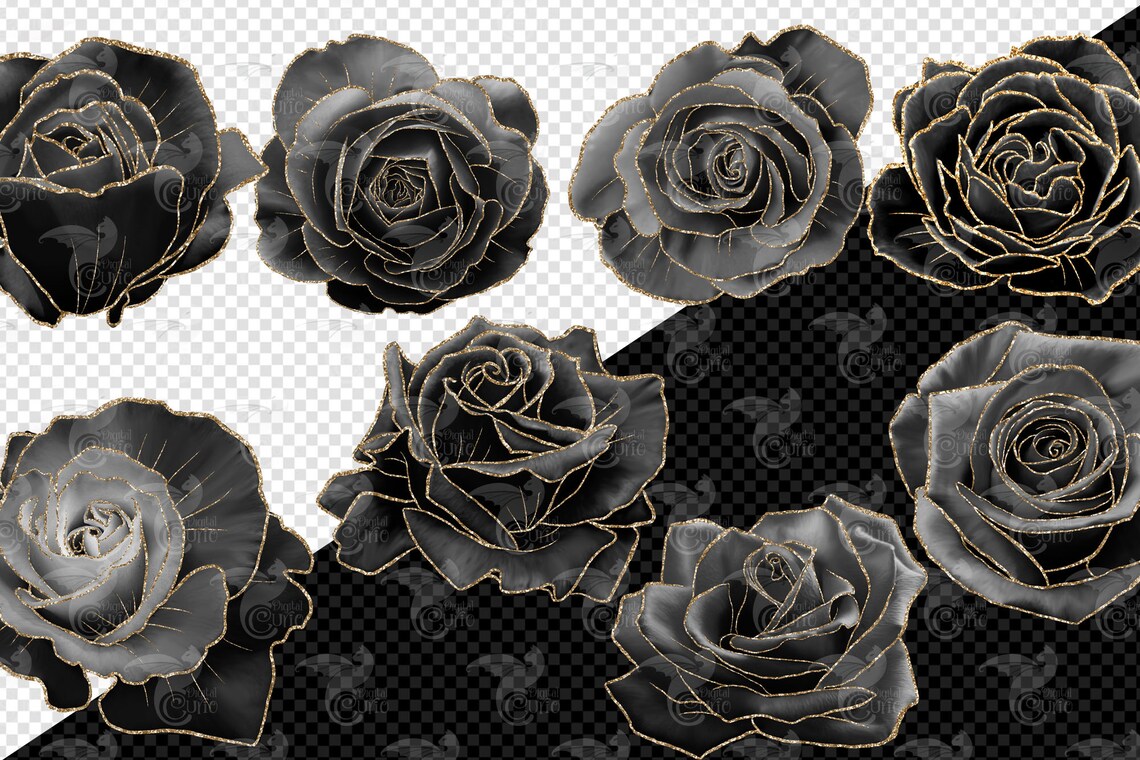 Black and Gold Glam Rose Clip Art Digital Instant Download | Etsy