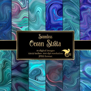 Ocean Strata Textures Seamless Digital Papers With Marble Vein Agate ...