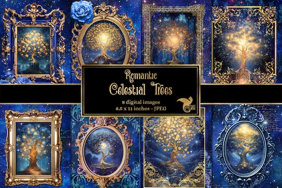 Celestial Tree Digital Paper, Rococo Fantasy Journal Pages (8.5x11, JPEG)
