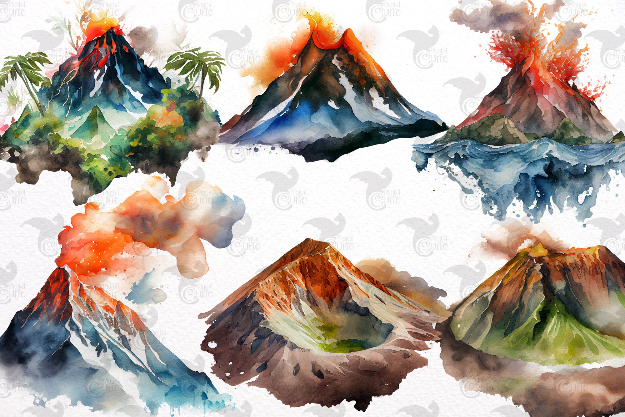 Watercolor Volcanoes Clipart Volcano Lava PNG Format Instant - Etsy  Singapore