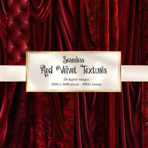 Red Velvet Digital Paper, seamless velvet damask patterns, theater curtains and drapes, vintage velvet textures for commercial use