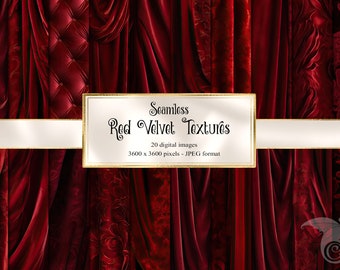 Red Velvet Digital Paper, seamless velvet damask patterns, theater curtains and drapes, vintage velvet textures for commercial use