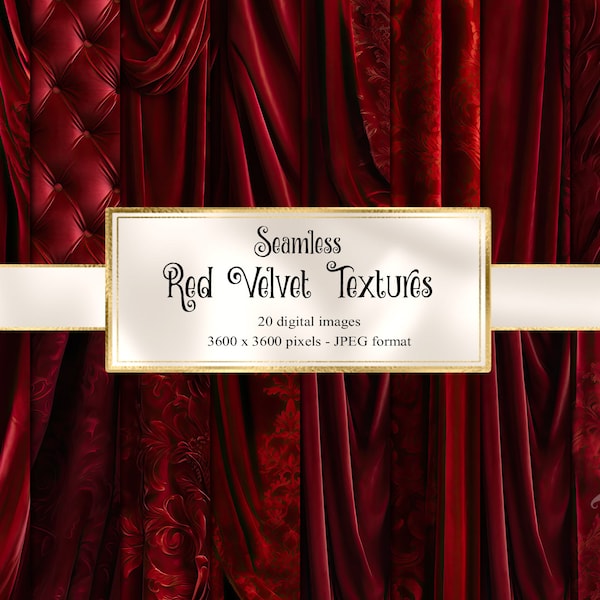 Red Velvet Digital Paper, seamless velvet damask patterns, theater curtains and drapes, vintage velvet textures for commercial use