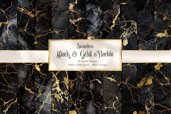 Black and Gold Marble Digital Paper, Seamless Textures (Digital Download)