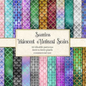 Iridescent Mermaid Scales Digital paper, seamless mermaid tail textures, scale patterns, backgrounds, glitter printable scrapbook paper