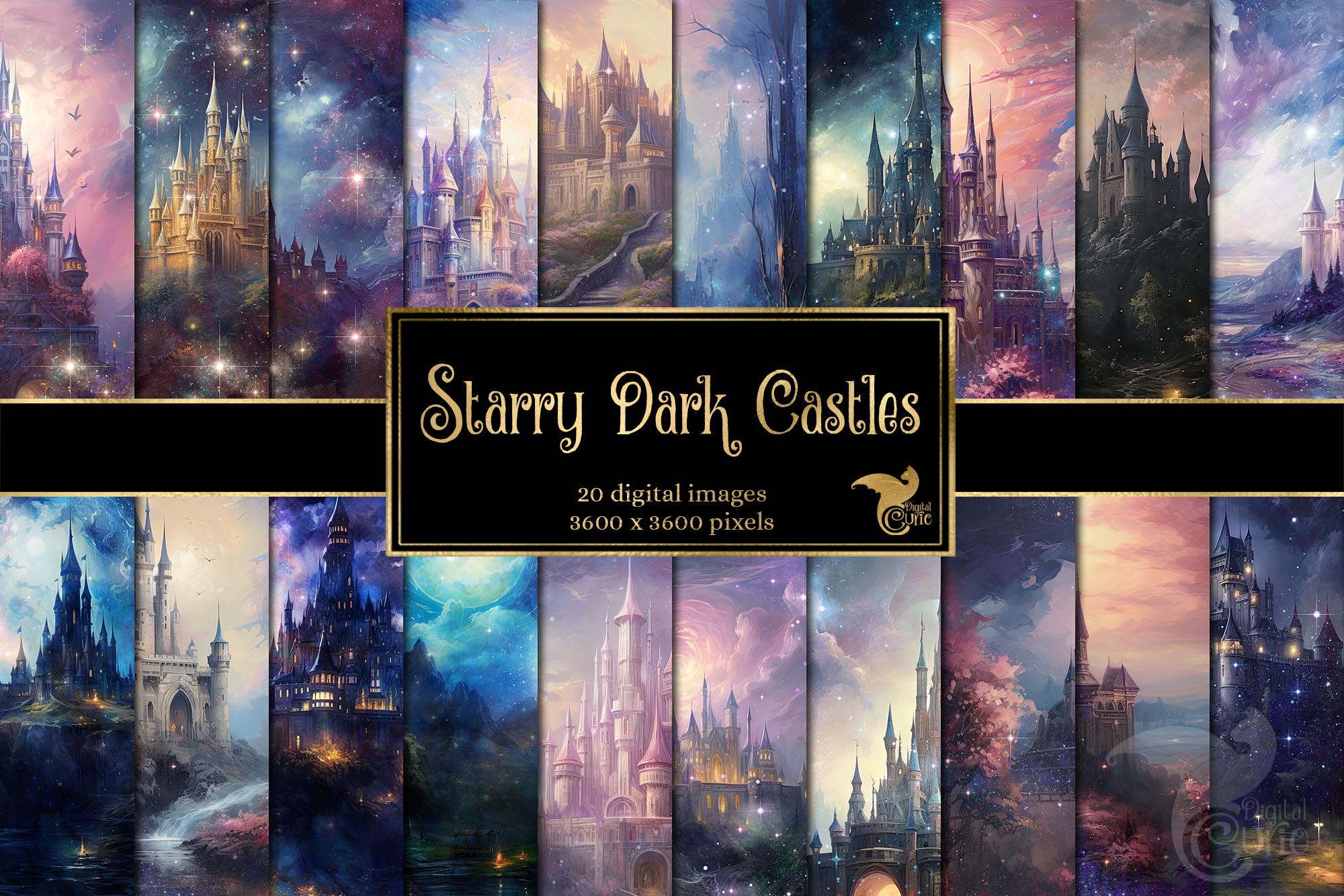 Starry Dark Castles Digital Paper, Floral Scrapbook Pages (digital ...