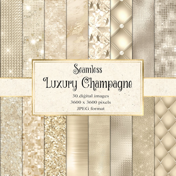 Luxus Champagner digitales Papier, nahtloses Champagner Scrapbook Papier, Hochzeit Pastell Elfenbein Glitzer, digitales Papier, Pailletten, metallische Texturen