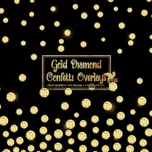 Gold Diamond Confetti Overlays Clip Art, gold glitter, diamond png rhinestone, gems, jewels, glam confetti photo overlays, digital download