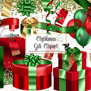 Christmas Gift Clipart - glam vacaciones y regalo de Navidad caja de regalo png clip art gráficos descarga instantánea para uso comercial