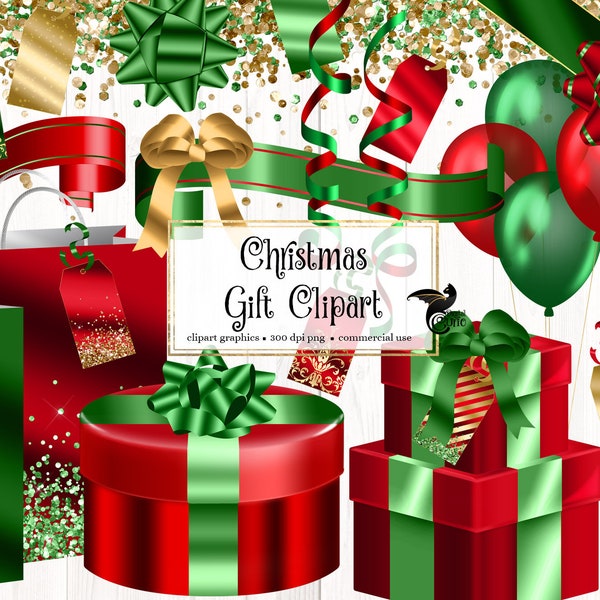Christmas Gift Clipart - glam holiday and Christmas present gift box png clip art graphics instant download for commercial use
