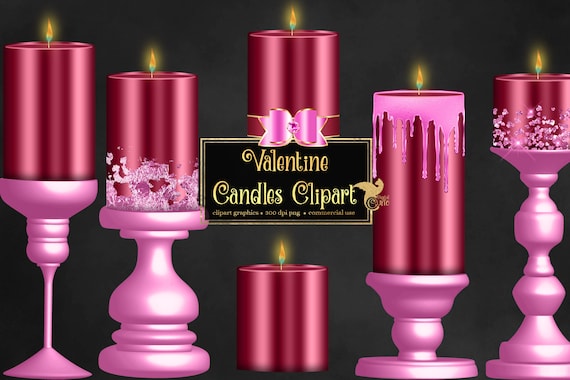 Valentine Candles Clip Art Digital Candle Graphics in Pink and