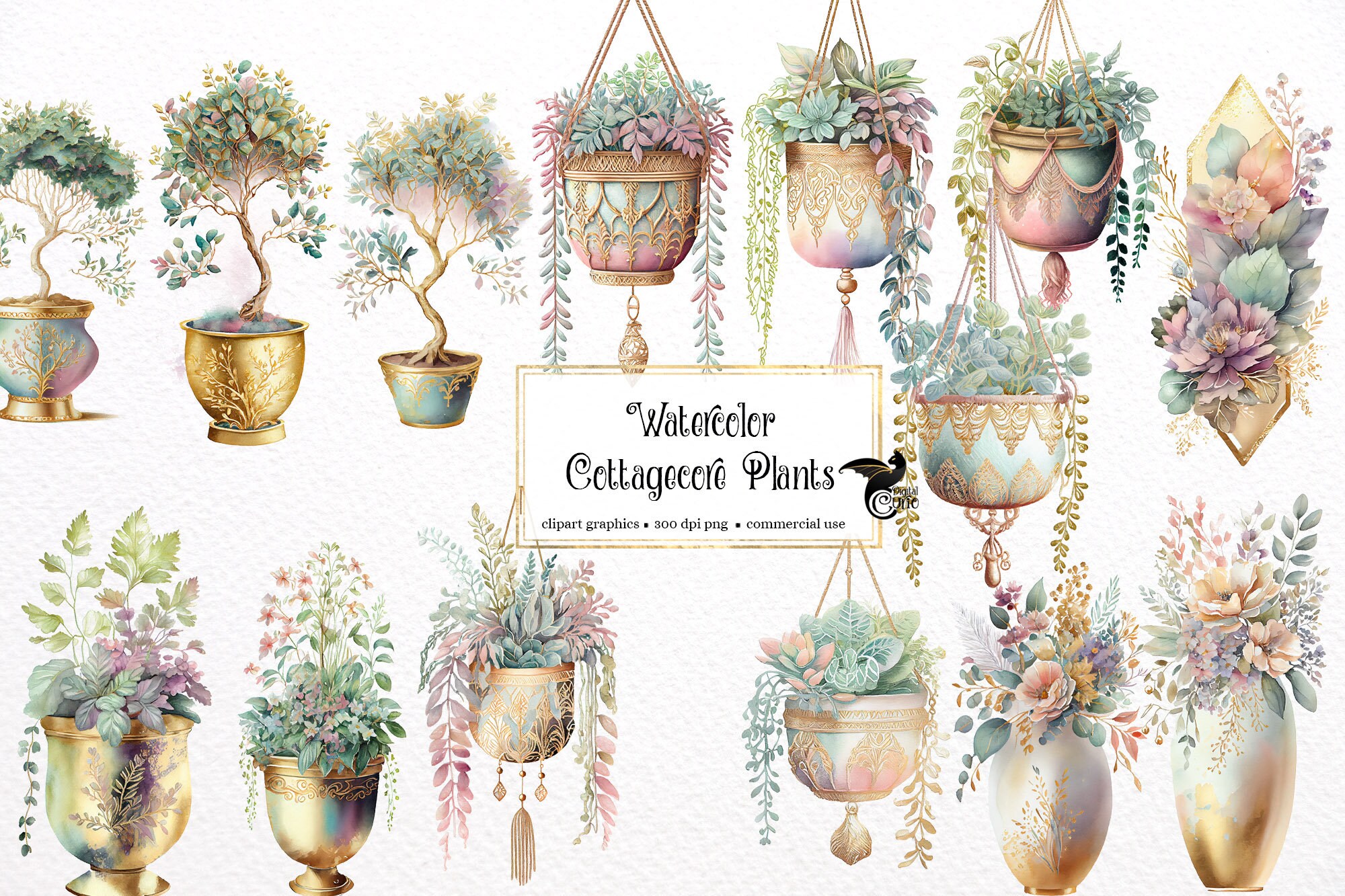 Watercolor Cottagecore Plants Clipart  Shabby Floral PNG (digital  Download) - Etsy UK
