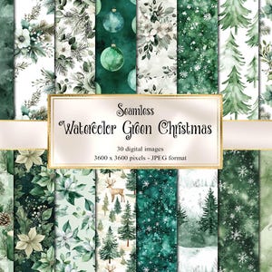 Digitaal digitaal papier aquarel groene kerst - naadloze aquareltexturen afdrukbaar plakboekpapier voor commercieel gebruik