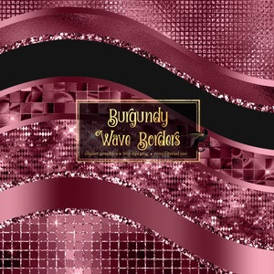 Burgundy Wave Borders Clipart - seamless glitter and foil metallic luxury glam borders in png format for commercial use