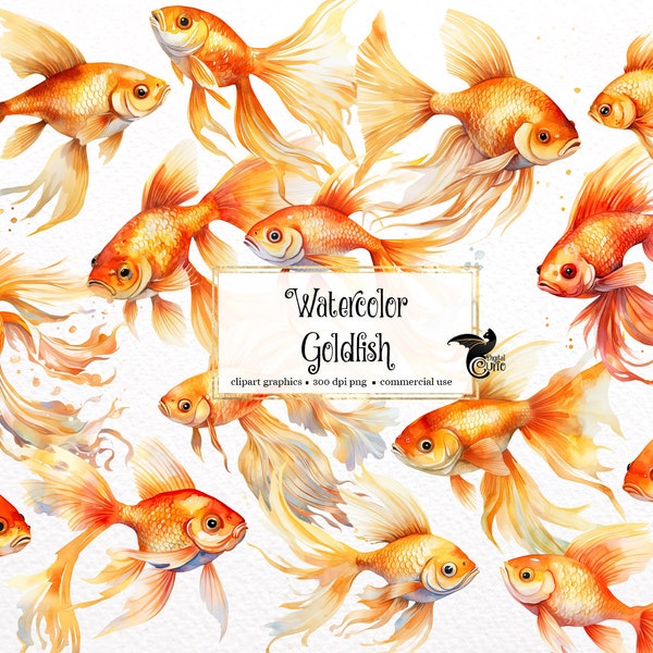 Watercolor Goldfish Clipart, gold fish fish PNG clip art graphics instant download for commercial use