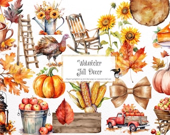 Watercolor Fall Decor Clipart - autumn watercolor in PNG format instant download for commercial use