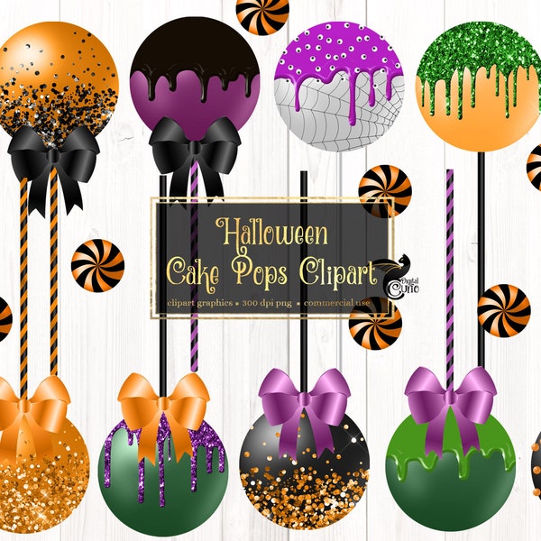 Halloween Cake Pops Clipart, glitter dessert clip art graphics in png format instant download for commercial use