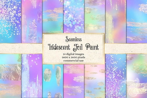 Iridescent Foil Paint Digital Paper, Seamless Rainbow Glitter and