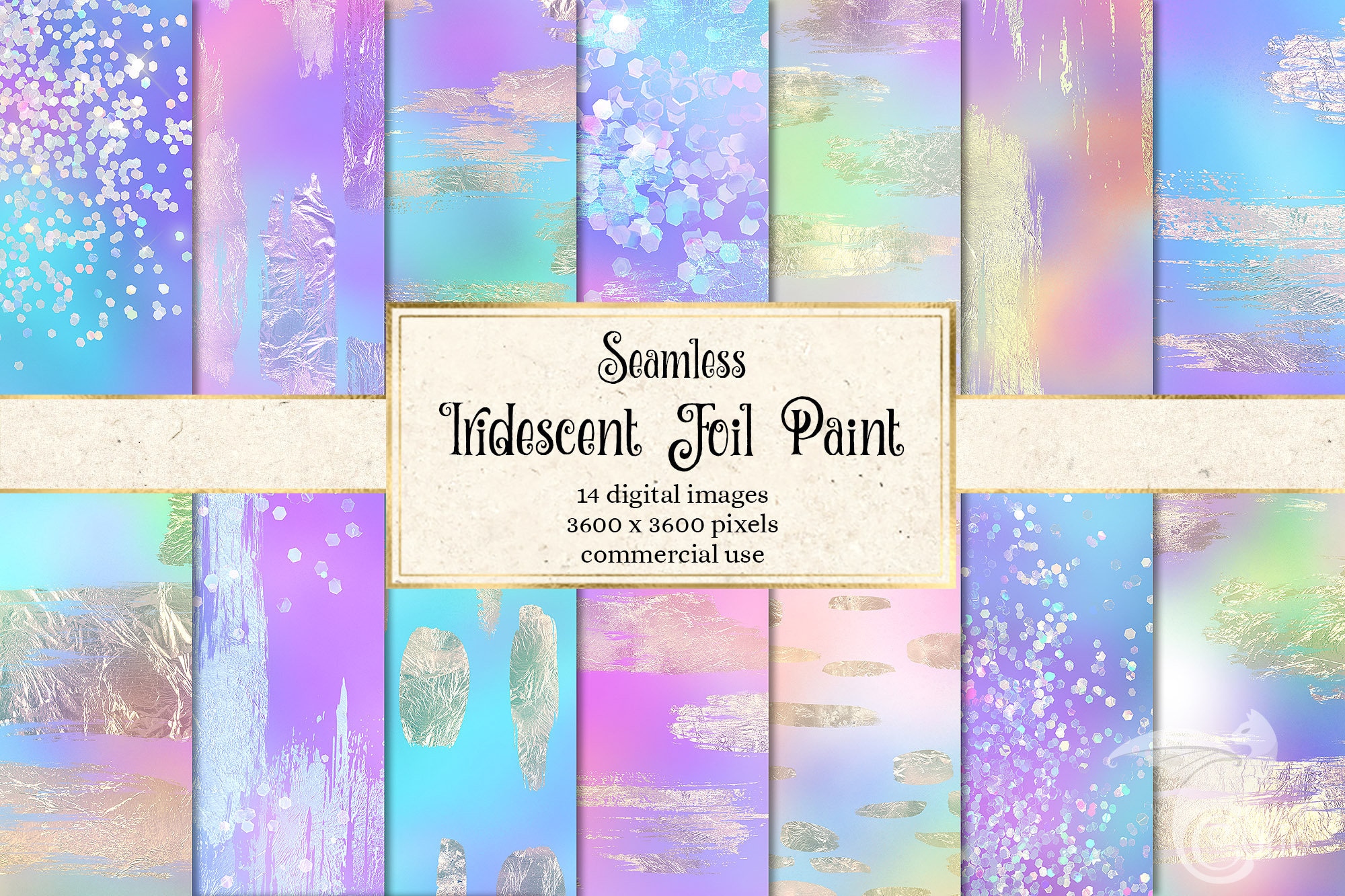 Iridescent Foil Paint Digital Paper, Seamless Rainbow Glitter and Gold  Fantasy Printable Scrapbook Paper Instant Download for Commercial Use 