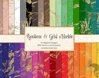 Rainbow Gold Marble Digital Paper, Scrapbook Textures (Digital Download)