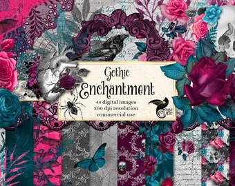 Gothic Scrapbook Kit, Valentine Clipart, Grunge Digital Paper (Digital Download)