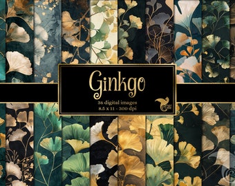Ginkgo Leaf Digital Paper, Art Nouveau Journal Pages (Digital Download)